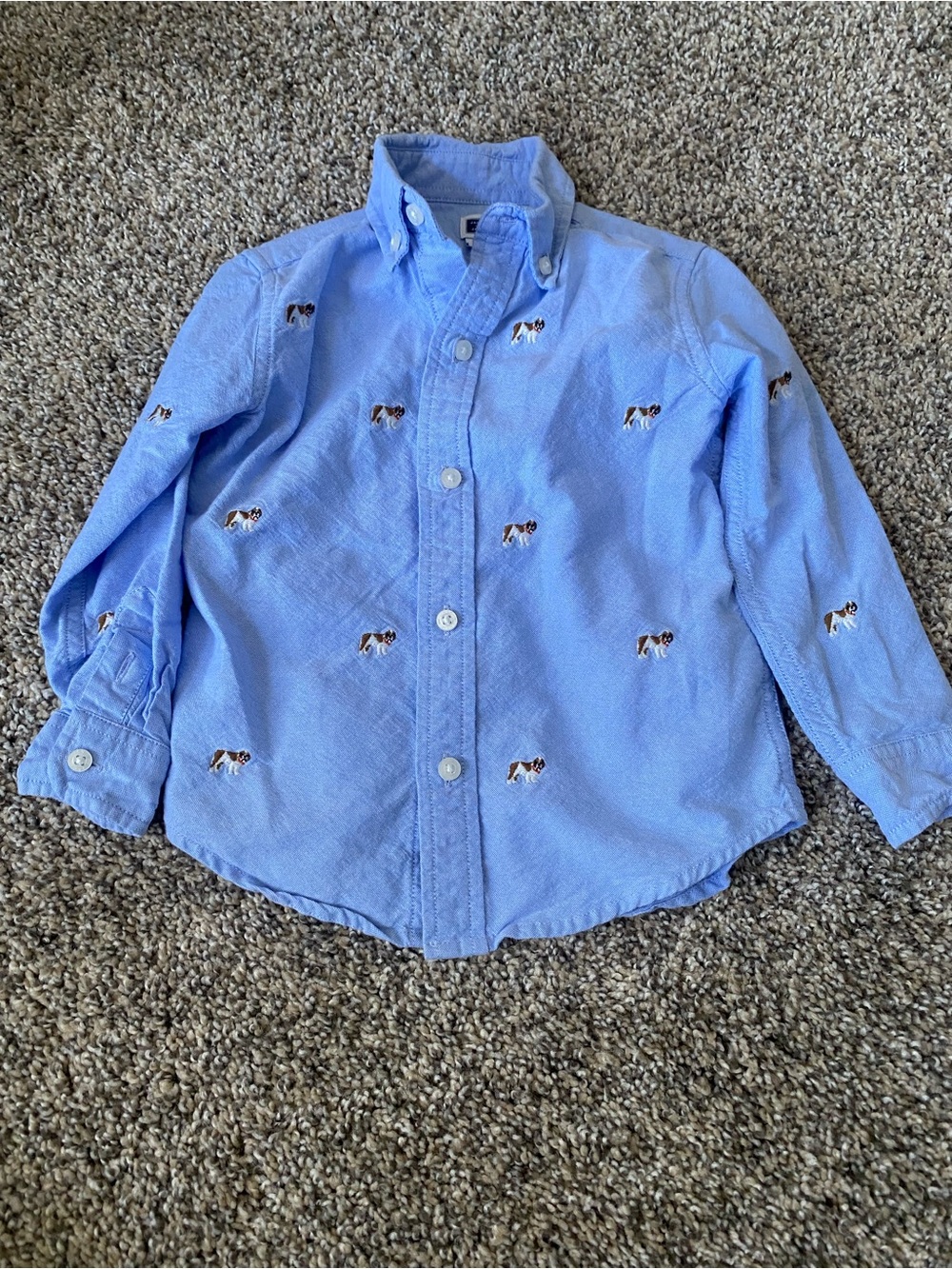 Janie and Jack Boys Light Blue Button-Down Shirt with Dog Embroidery - Size 2T